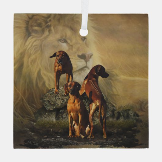 Rhodesian Ridgeback mit Löwe Ornament Aus Glas (Rückseite)
