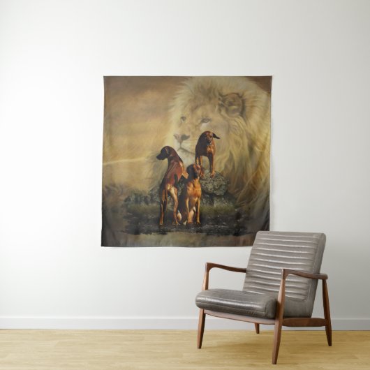 Rhodesian Ridgeback mit Löwe Wandteppich (Beispiel)