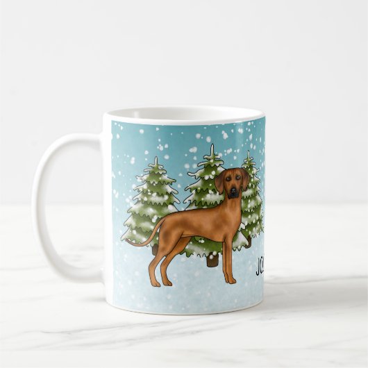 Rhodesian Ridgeback mit Namen Snowy Winterwald Kaffeetasse (Links)