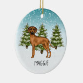Rhodesian Ridgeback mit Namen Snowy Winterwald Keramik Ornament (Rechts)