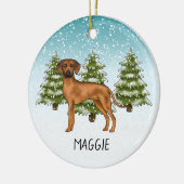 Rhodesian Ridgeback mit Namen Snowy Winterwald Keramik Ornament (Links)