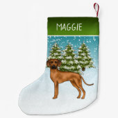 Rhodesian Ridgeback mit Namen Snowy Winterwald Kleiner Weihnachtsstrumpf (Rückseite)