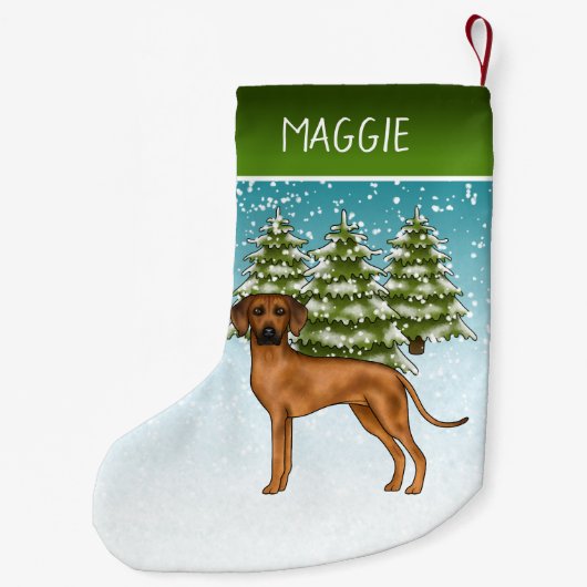 Rhodesian Ridgeback mit Namen Snowy Winterwald Kleiner Weihnachtsstrumpf (Rückseite)