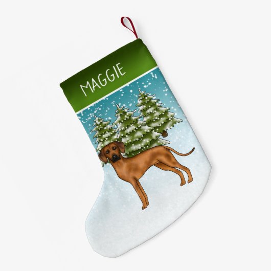 Rhodesian Ridgeback mit Namen Snowy Winterwald Kleiner Weihnachtsstrumpf (Rückseite (Hängend))