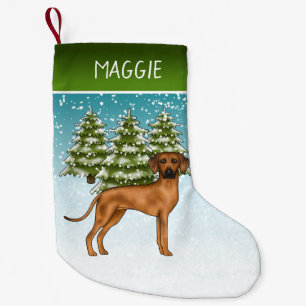 Rhodesian Ridgeback mit Namen Snowy Winterwald Kleiner Weihnachtsstrumpf