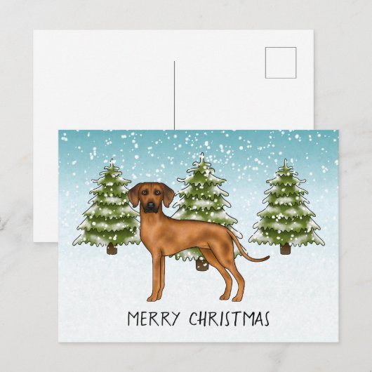 Rhodesian Ridgeback mit Text Snowy Winterwald Postkarte (Vorne/Hinten)