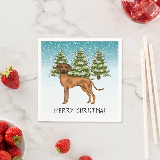 Rhodesian Ridgeback mit Text Snowy Winterwald Serviette (Beispiel)