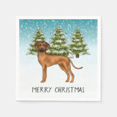 Rhodesian Ridgeback mit Text Snowy Winterwald Serviette (Vorderseite)