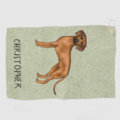 Rhodesian Ridgeback Niedlicher brauner Hund mit de Golfhandtuch (Horizontal)