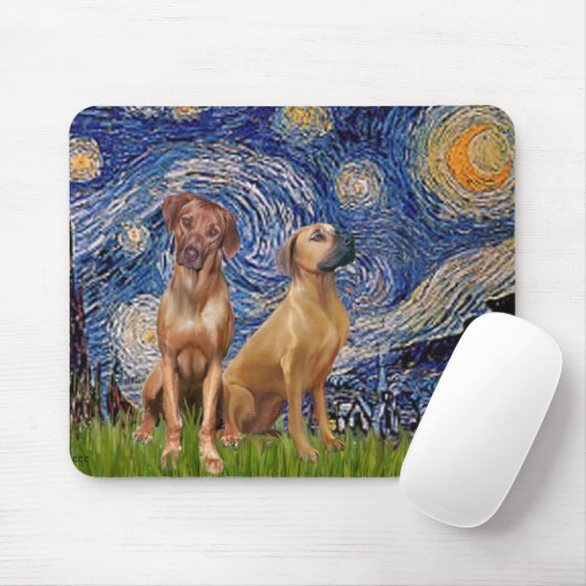 Rhodesian Ridgeback Pair - Starry Night Mousepad (Mit Mouse)
