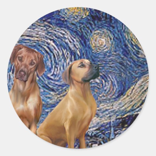 Rhodesian Ridgeback Pair - Starry Night Runder Aufkleber (Vorderseite)