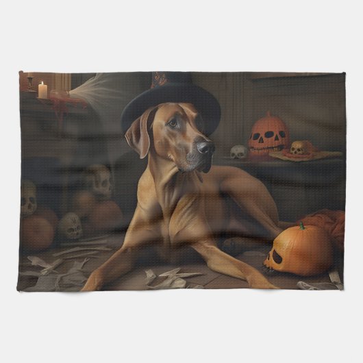 Rhodesian Ridgeback Pumpkins Halloween Beängstigen Geschirrtuch (Horizontal)