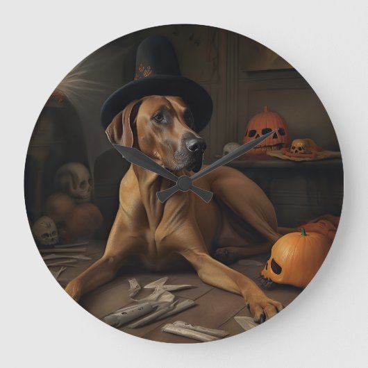 Rhodesian Ridgeback Pumpkins Halloween Beängstigen Große Wanduhr (Vorderseite)