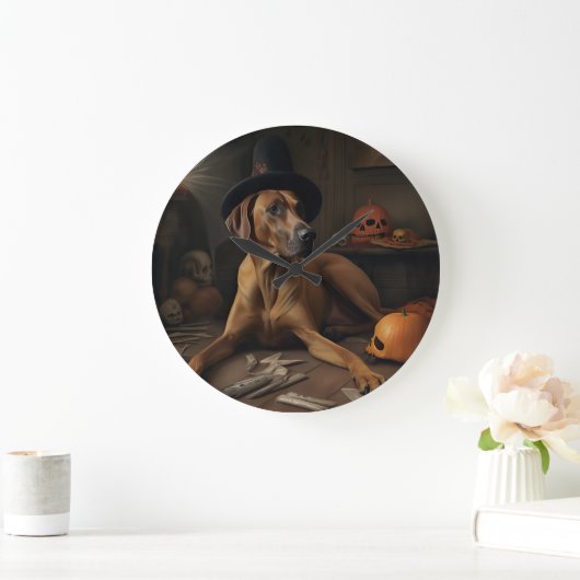 Rhodesian Ridgeback Pumpkins Halloween Beängstigen Große Wanduhr (Zuhause)