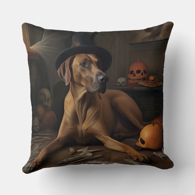 Rhodesian Ridgeback Pumpkins Halloween Beängstigen Kissen (Rückseite)