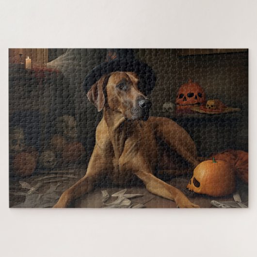 Rhodesian Ridgeback Pumpkins Halloween Beängstigen Puzzle (Horizontal)