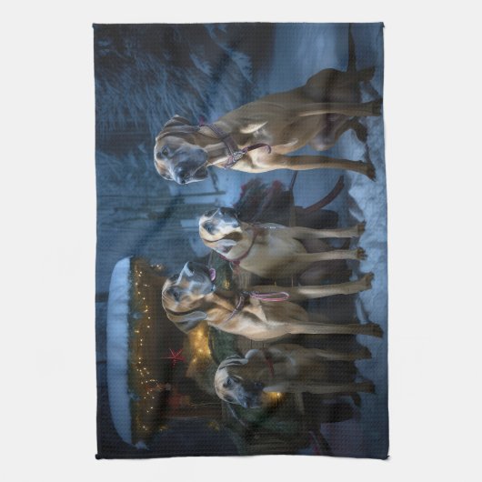 Rhodesian Ridgeback Snowy Sleigh Weihnachtsdekor Geschirrtuch (Vertikal)