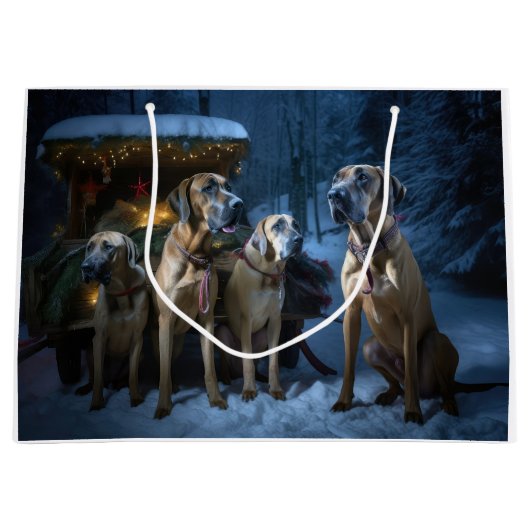 Rhodesian Ridgeback Snowy Sleigh Weihnachtsdekor Große Geschenktüte (Vorderseite)