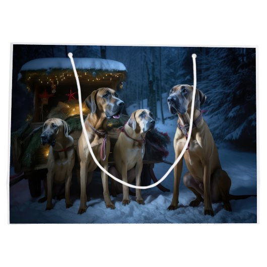 Rhodesian Ridgeback Snowy Sleigh Weihnachtsdekor Große Geschenktüte (Rückseite)
