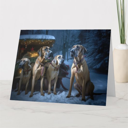 Rhodesian Ridgeback Snowy Sleigh Weihnachtsdekor Karte (Vorderseite)