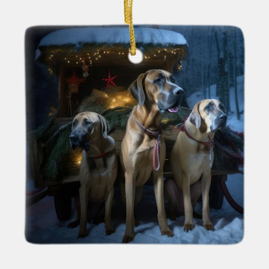 Rhodesian Ridgeback Snowy Sleigh Weihnachtsdekor Keramikornament (Vorderseite)