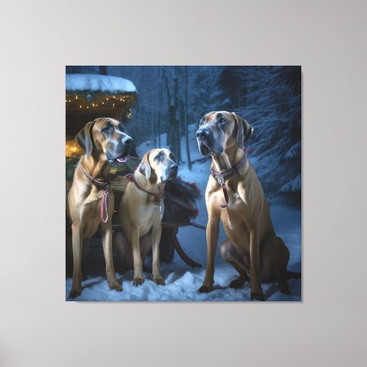 Rhodesian Ridgeback Snowy Sleigh Weihnachtsdekor Leinwanddruck (Vorderseite)