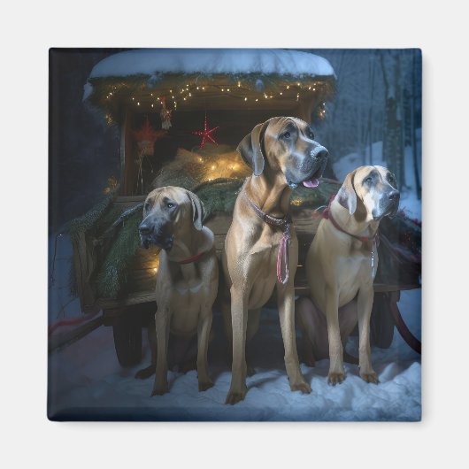 Rhodesian Ridgeback Snowy Sleigh Weihnachtsdekor Magnet (Vorne)