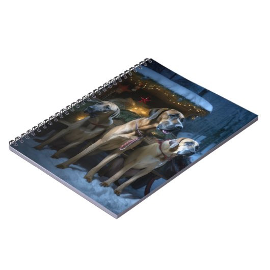 Rhodesian Ridgeback Snowy Sleigh Weihnachtsdekor Notizblock (Linke Seite)