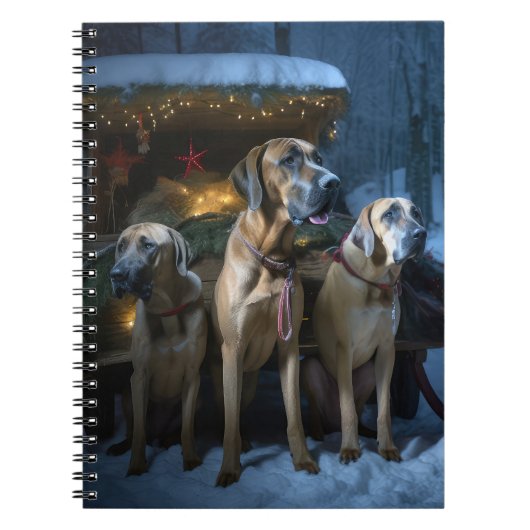 Rhodesian Ridgeback Snowy Sleigh Weihnachtsdekor Notizblock (Vorderseite)