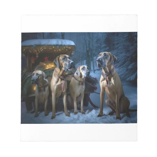 Rhodesian Ridgeback Snowy Sleigh Weihnachtsdekor Notizblock (Vorderseite)