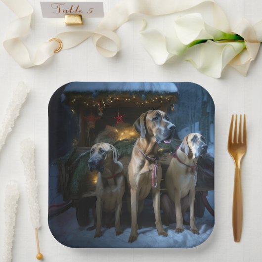 Rhodesian Ridgeback Snowy Sleigh Weihnachtsdekor Pappteller (Hochzeit)