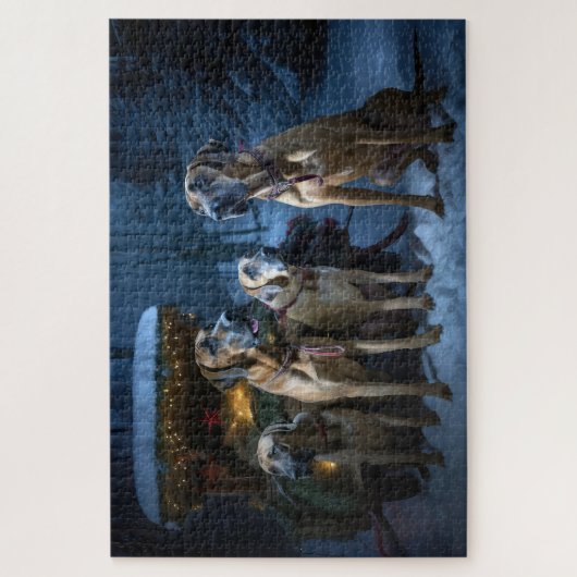 Rhodesian Ridgeback Snowy Sleigh Weihnachtsdekor Puzzle (Vertikal)