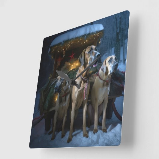 Rhodesian Ridgeback Snowy Sleigh Weihnachtsdekor Quadratische Wanduhr (Winkel)
