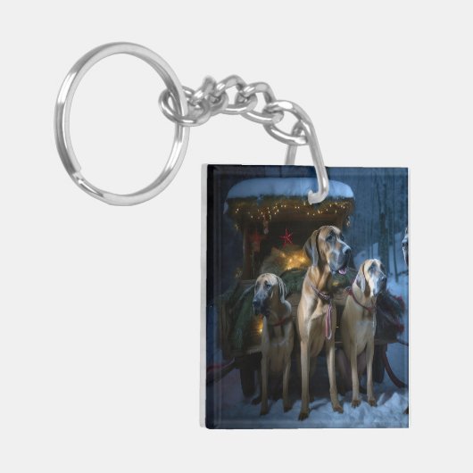 Rhodesian Ridgeback Snowy Sleigh Weihnachtsdekor Schlüsselanhänger (Vorderseite links)