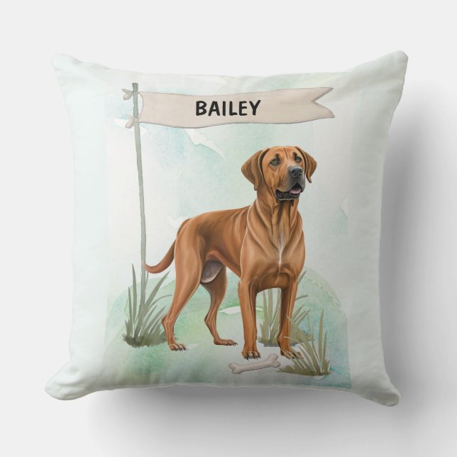 Rhodesian Ridgeback Watercolor Personalized Dog Kissen (Vorderseite)