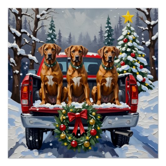 Rhodesian Ridgeback Weihnachten Rotes Lastwagen Fe Poster (Vorderseite)