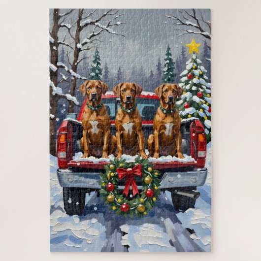 Rhodesian Ridgeback Weihnachten Rotes Lastwagen Fe Puzzle (Vertikal)
