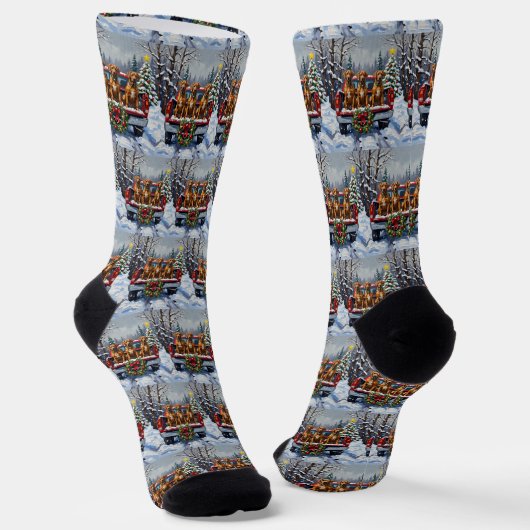 Rhodesian Ridgeback Weihnachten Rotes Lastwagen Fe Socken (Gewinkelt)