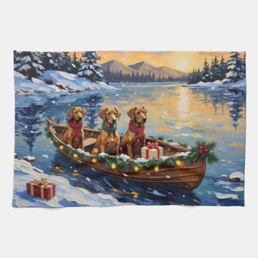 Rhodesian Ridgeback Weihnachtsboot Urlaub Geschirrtuch (Horizontal)