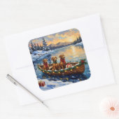 Rhodesian Ridgeback Weihnachtsboot Urlaub Quadratischer Aufkleber (Umschlag)