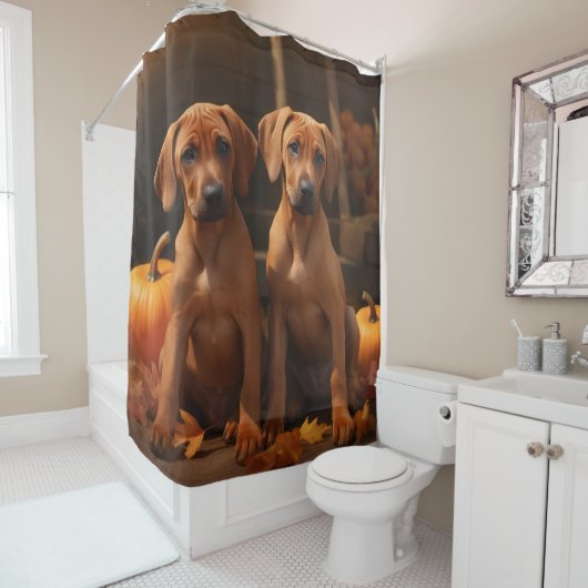 Rhodesian Ridgeback Welppy Autumn Delight Pumpkin Duschvorhang (Beispiel)