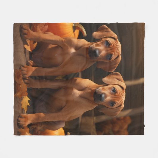Rhodesian Ridgeback Welppy Autumn Delight Pumpkin Fleecedecke (Vorderseite (Horizontal))