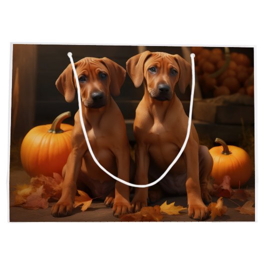 Rhodesian Ridgeback Welppy Autumn Delight Pumpkin Große Geschenktüte (Rückseite)