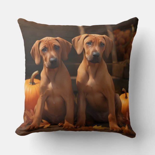 Rhodesian Ridgeback Welppy Autumn Delight Pumpkin Kissen (Vorderseite)
