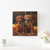 Rhodesian Ridgeback Welppy Autumn Delight Pumpkin Quadratische Wanduhr (Zuhause)