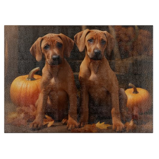 Rhodesian Ridgeback Welppy Autumn Delight Pumpkin Schneidebrett (Vorderseite)