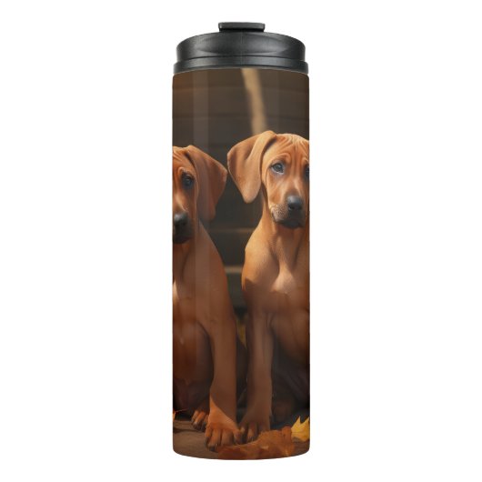 Rhodesian Ridgeback Welppy Autumn Delight Pumpkin Thermosbecher (Vorderseite)