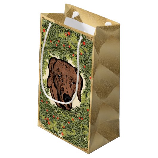 Rhodesian Ridgeback Wreath Kleine Geschenktüte (Rückseite Schrägansicht)