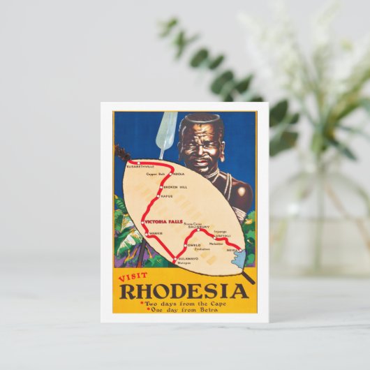 Rhodesien, traditioneller Krieger mit Karte auf Sc (Stehend Vorderseite)