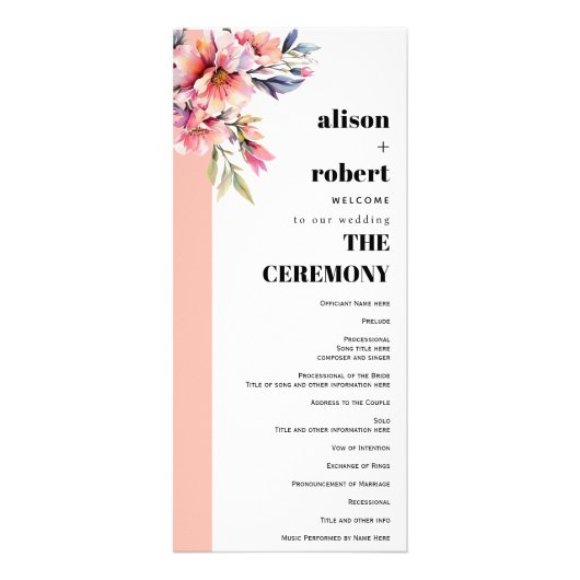 Rhododedron peach-pink flowers wedding program werbekarte (Vorne)